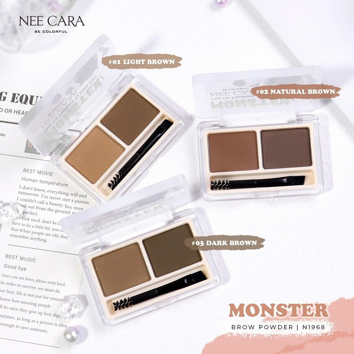 Nee Cara Monster Brow Eyebrow Powder #N1968 : นีคาร่า พาเลทคิ้วมอนส์เตอร์ ปัดคิ้ว เขียนคิ้ว เนื้อฝุ่น