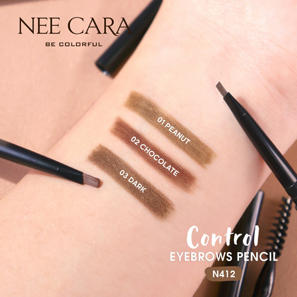 Nee Cara Control Eyebrows Slim Pencil #N412 : neecara นีคาร่า คอนโทล สลิม เพนซิล ดินสอเขียนคิ้ว