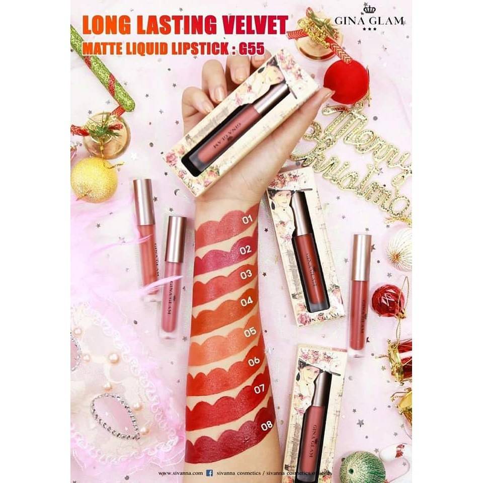 Gina Glam Long Lasting Velvet Matte Liquid Lipstick #G55 : sivanna จีน่า กัมป์ แมท ลิควิด ลิปสติก
