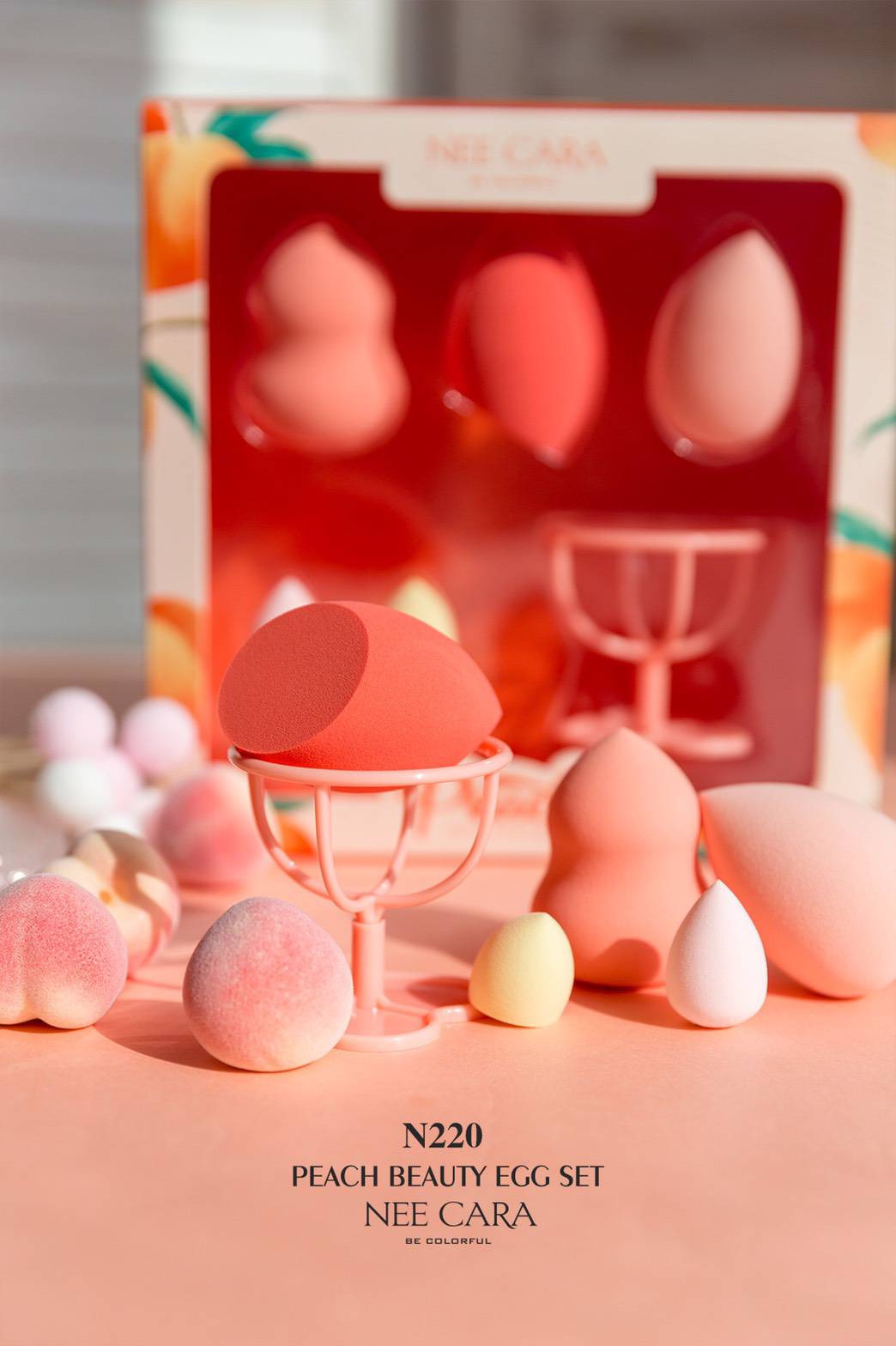 Nee Cara Peach Beauty Egg Set #N220 : neecara พีช ชุดพัฟไข่ 5 ชิ้น