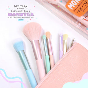 Nee Cara Let'S Party Like A Monster 6 Piece Brush Set + Bag #N1967 : neecara นีคาร่า ชุดแปรง แต่งหน้า