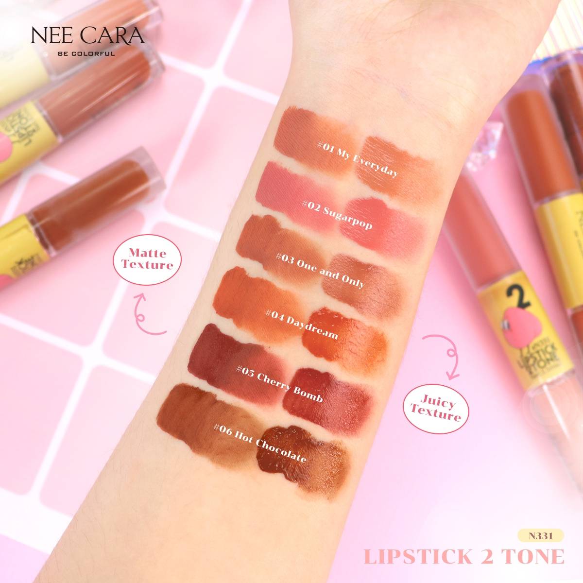 Nee Cara Lipstick 2 Tone Matte & Gloss #N331 : neecara นีคาร่า ลิป ทู โทน แมทและกลอส