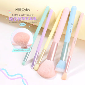 Nee Cara Let'S Party Like A Monster 6 Piece Brush Set + Bag #N1967 : neecara นีคาร่า ชุดแปรง แต่งหน้า