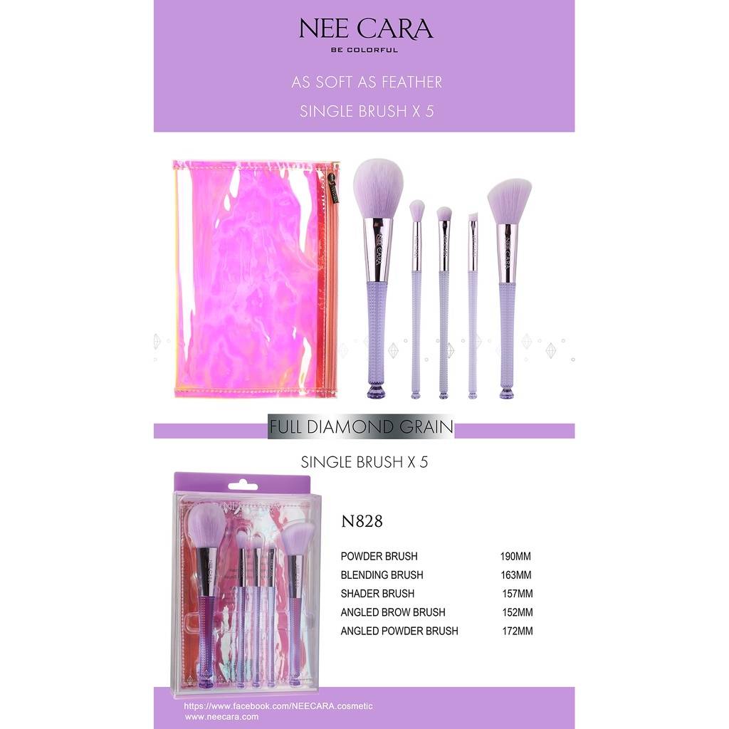 Nee Cara Makeup Brush + Bag #N828 : Neecara เซต แปรงแต่งหน้า 5 ชิ้น + กระเป๋า