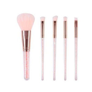 Nee Cara Pink Crystal 5 pcs Brush #N117:neecara ชุด แปรง แต่งหน้า คริสตัล 5ชิ้น+กระเป๋า