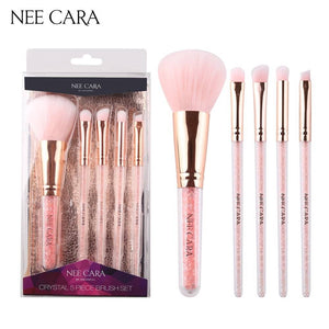 Nee Cara Pink Crystal 5 pcs Brush #N117:neecara ชุด แปรง แต่งหน้า คริสตัล 5ชิ้น+กระเป๋า