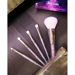 Nee Cara Pink Crystal 5 pcs Brush #N117:neecara ชุด แปรง แต่งหน้า คริสตัล 5ชิ้น+กระเป๋า