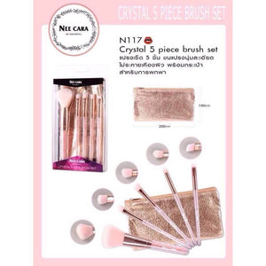 Nee Cara Pink Crystal 5 pcs Brush #N117:neecara ชุด แปรง แต่งหน้า คริสตัล 5ชิ้น+กระเป๋า