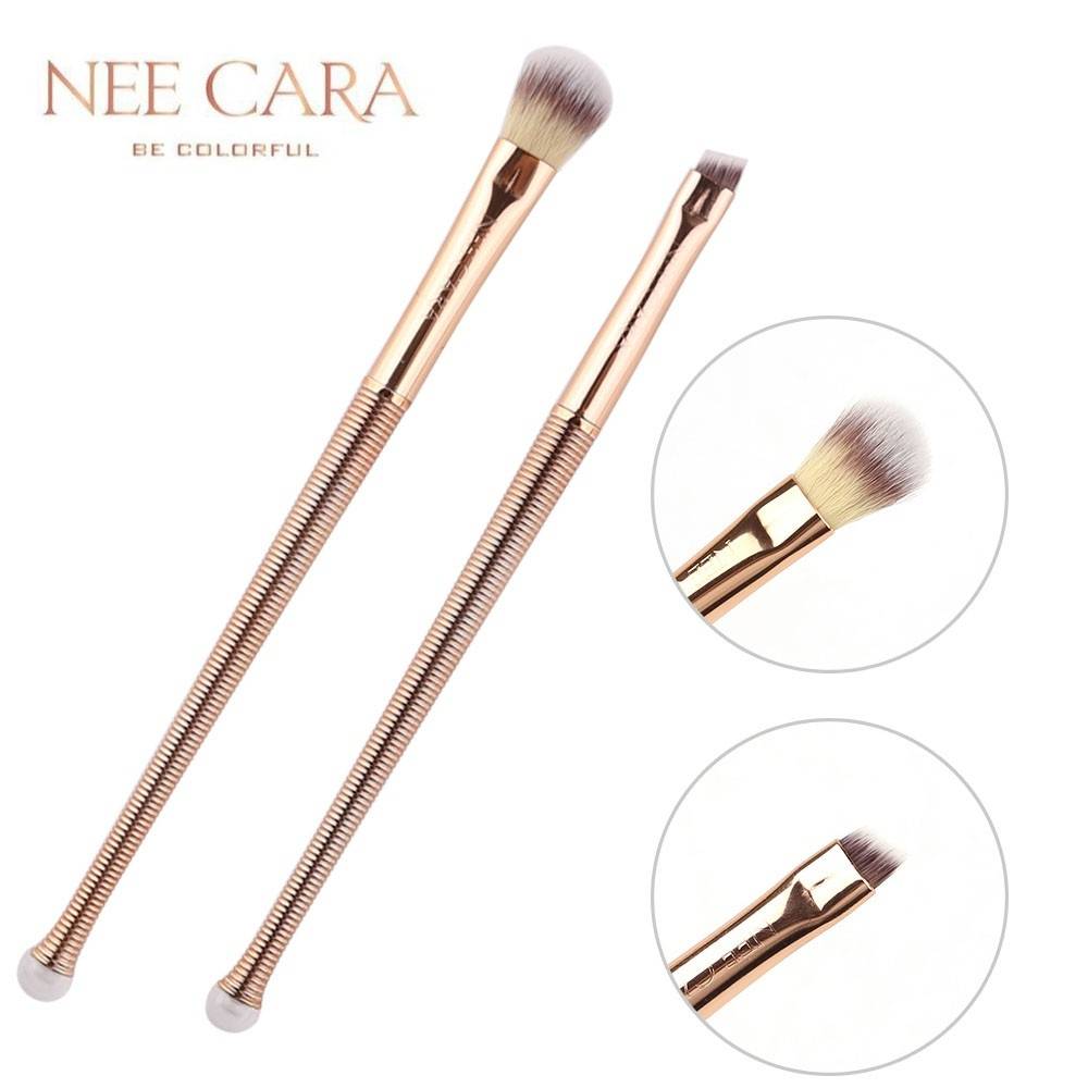 Nee Cara Mermaid Two Brush Set #N879 : neecara แปรง แต่งหน้า ด้ามทอง ขนนุ่ม แพ็คคู่