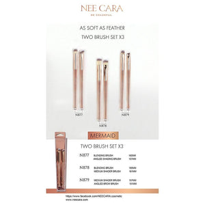 Nee Cara Mermaid Two Brush Set #N878 : neecara แปรง แต่งหน้า ด้ามทอง ขนนุ่ม แพ็คคู่