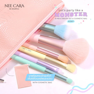 Nee Cara Let'S Party Like A Monster 6 Piece Brush Set + Bag #N1967 : neecara นีคาร่า ชุดแปรง แต่งหน้า