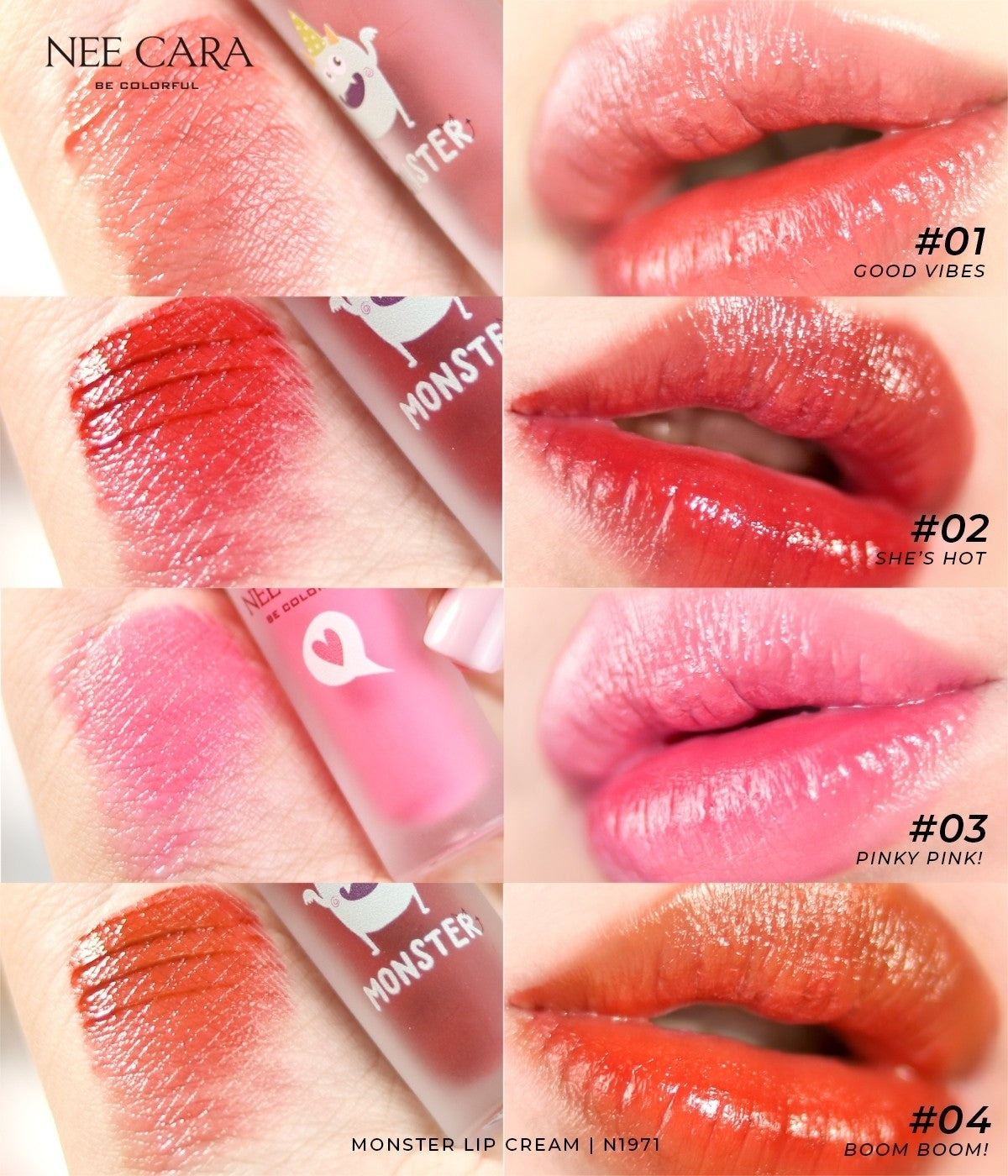 Nee Cara Monster Lip Cream Tint #N1971 : นีคาร่า ลิปนุ่มมอนส์เตอร์ ลิปทินท์ ลิปเนื้อนุ่ม