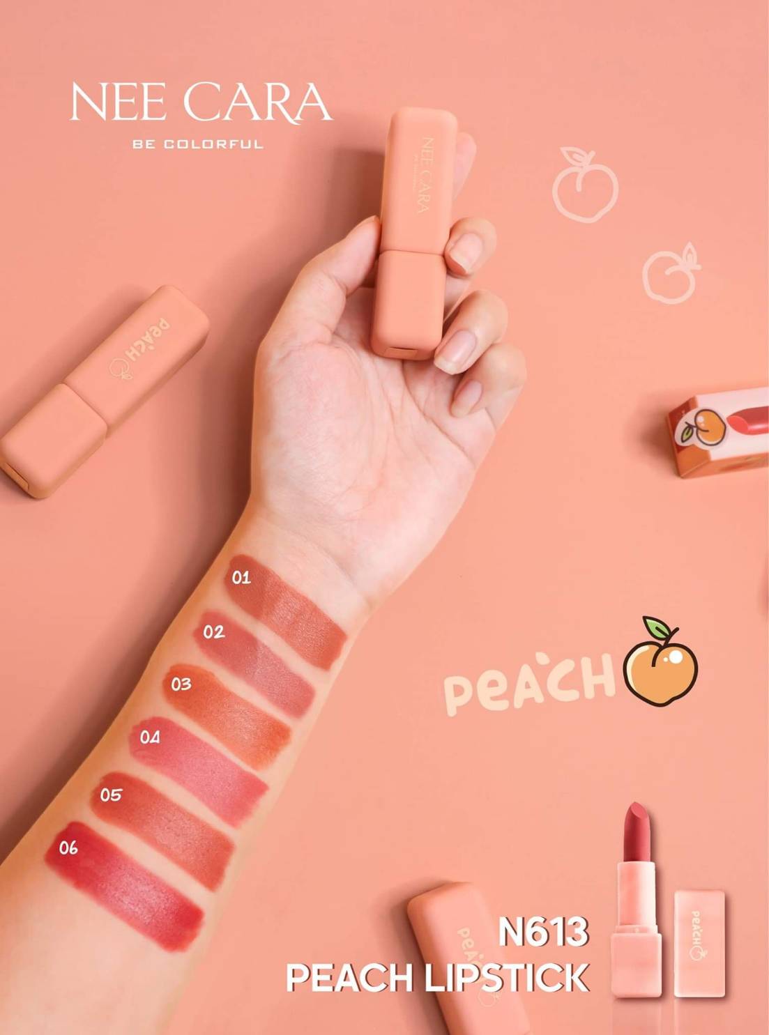 Nee Cara Peach Lipstick #N613 : neecara นีคาร่า พีช ลิปสติก