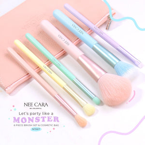 Nee Cara Let'S Party Like A Monster 6 Piece Brush Set + Bag #N1967 : neecara นีคาร่า ชุดแปรง แต่งหน้า