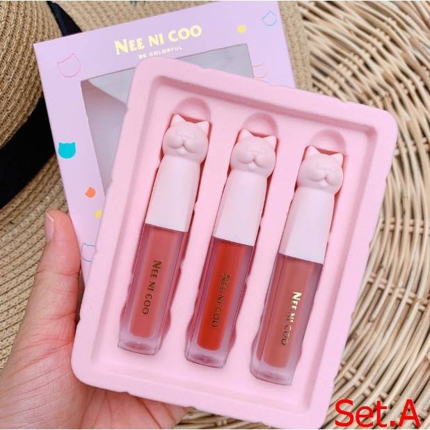 Nee Cara Meow Matte Lip Glaze Set #NC08 : neecara ลิป เซ็ต