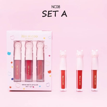 Nee Cara Meow Matte Lip Glaze Set #NC08 : neecara ลิป เซ็ต