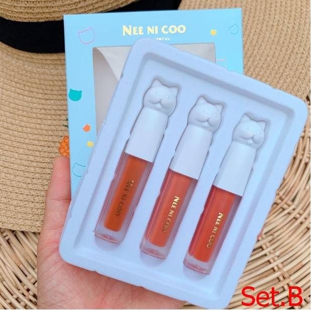 Nee Cara Meow Matte Lip Glaze Set #NC08 : neecara ลิป เซ็ต