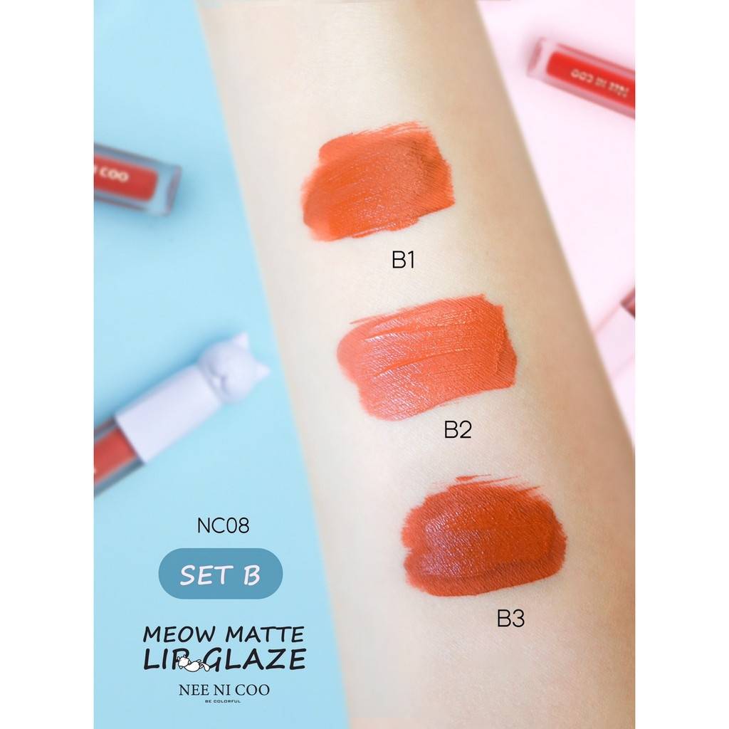 Nee Cara Meow Matte Lip Glaze Set #NC08 : neecara ลิป เซ็ต