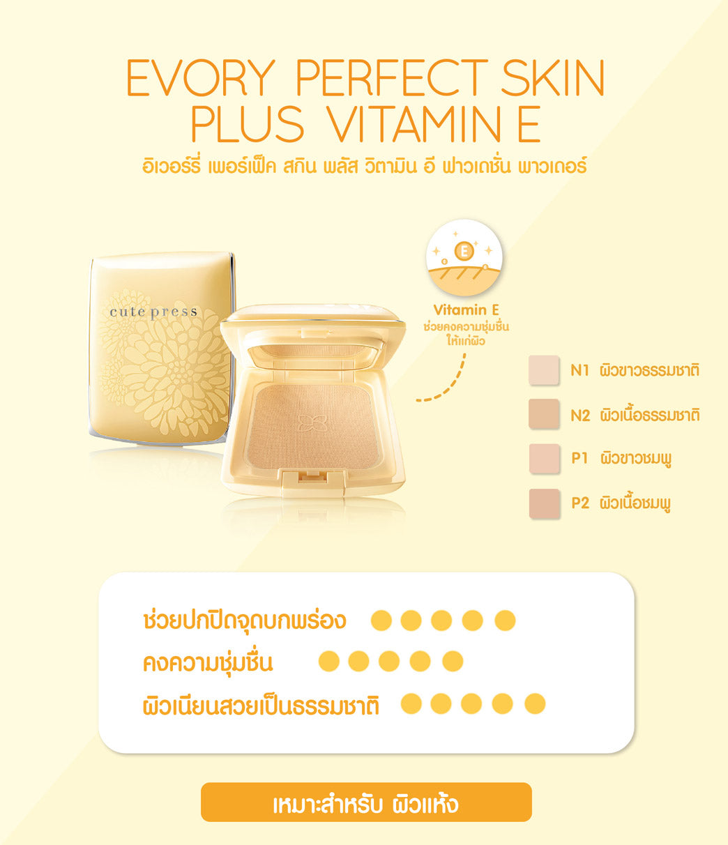 Cute Press Evory Perfect Vitamin E Powder : cutepress คิวเพรส แป้ง อิเวอร์รี่ ตลับจริง