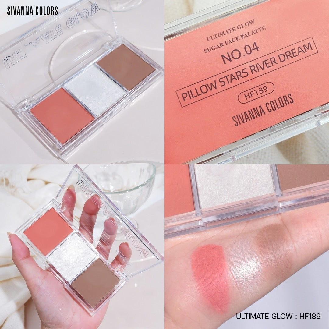 Sivanna Ultimate Glow Sugar Face Palatte #HF189 : ซิวานน่า อัลติเมท โกลว์ บลัชออน ไฮไลท์ คอนทัวร์