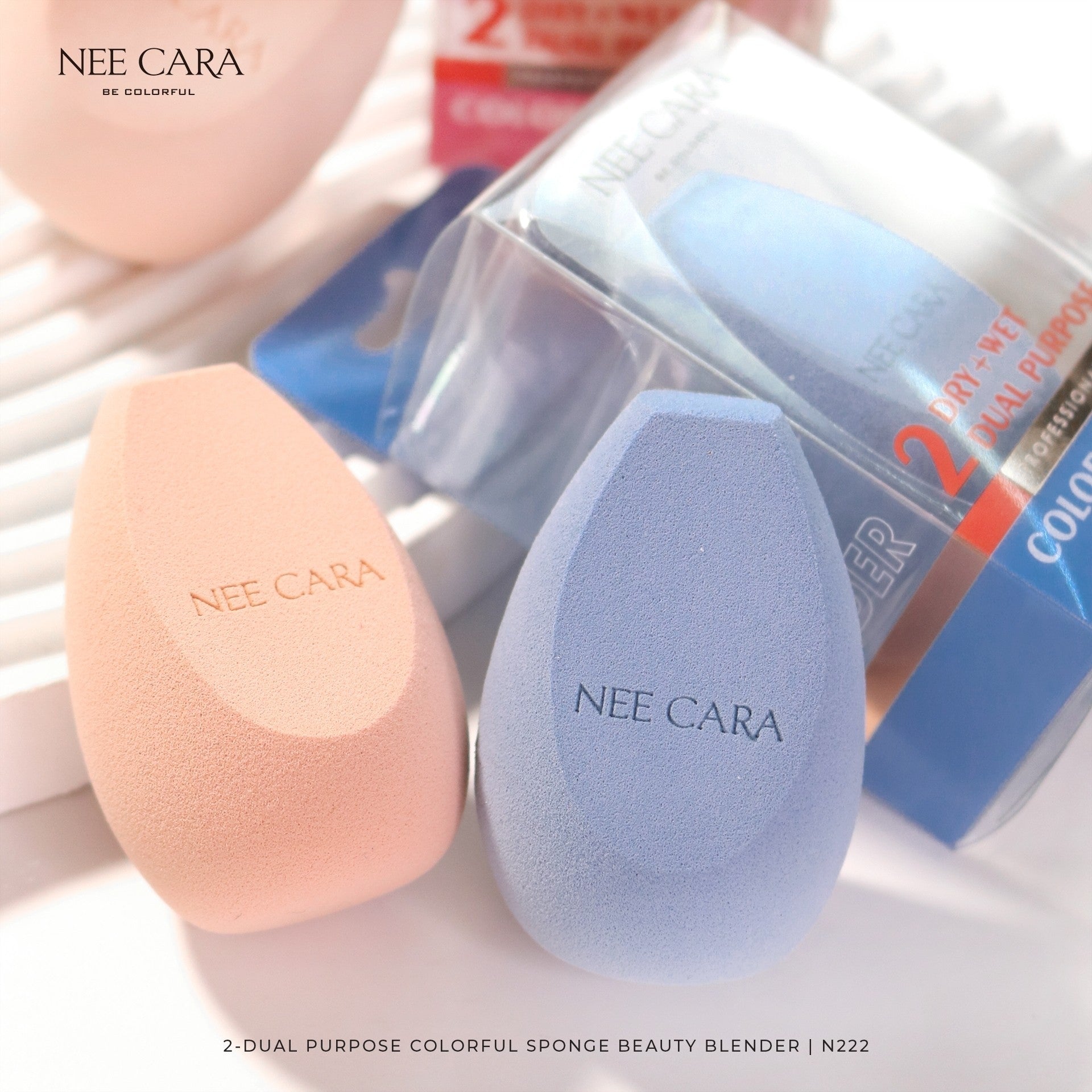 Nee Cara 2 Dual Purpose Colorful Sponge #N222 : neecara นีคาร่า ฟองน้ำ รองพื้น แต่งหน้า ฟองน้ำทรงไข่ ตัดมุม x 1 ชิ้น