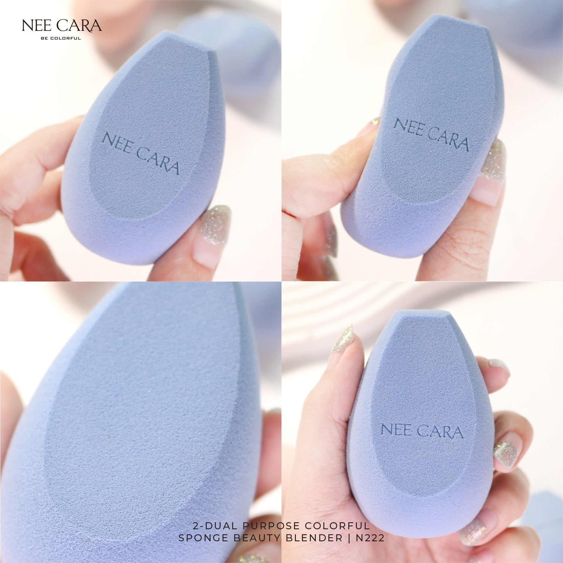 Nee Cara 2 Dual Purpose Colorful Sponge #N222 : neecara นีคาร่า ฟองน้ำ รองพื้น แต่งหน้า ฟองน้ำทรงไข่ ตัดมุม x 1 ชิ้น