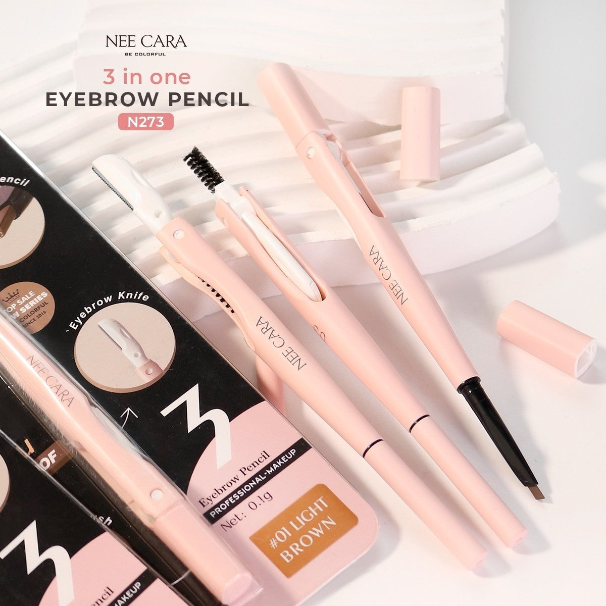 Nee Cara 3-In-One Eyebrow Pencil #N273 : neecara นีคาร่า ทรี-อิน-วัน อายโบร์ว เพนซิล ดินสอเขียนคิ้ว x 1 ชิ้น